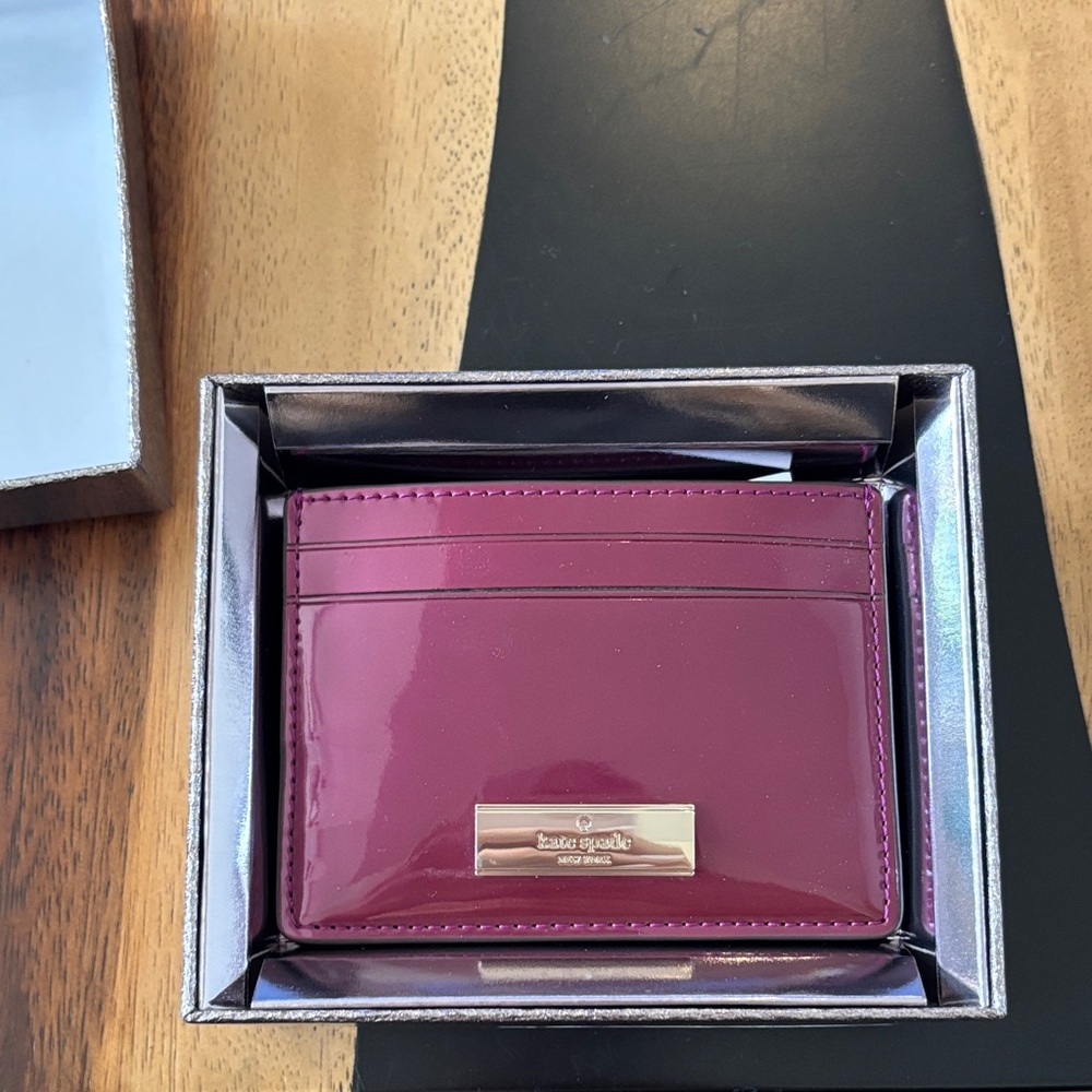 kate spade glossy patent slim card holder in dark raspberry